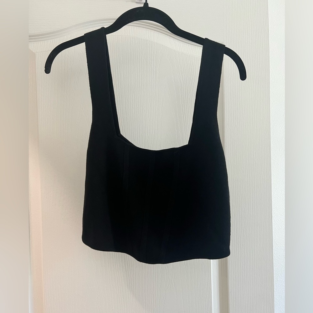 Open Edit Black Ribbed Crop SZ L